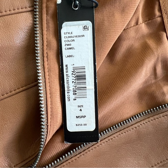 NEW Alice + Olivia Carter Vegan Camel Pleated Leather Skirt 4 - Picture 4 of 11